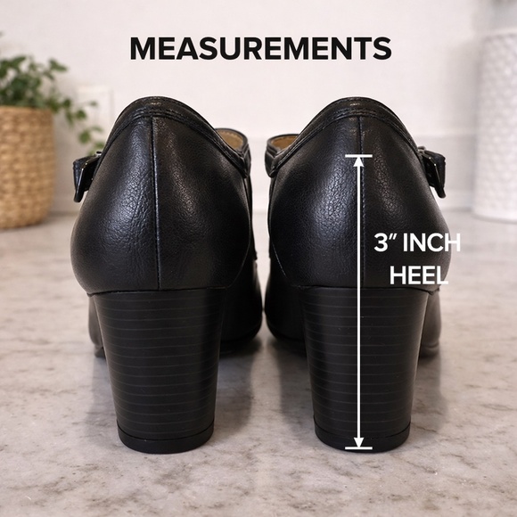 Clarks Black Leather Mary Jane Block Heel Size 8 EUC - Picture 4 of 7